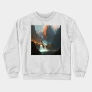 Cascading Shadows: A Majestic Mountain Waterfall Crewneck Sweatshirt